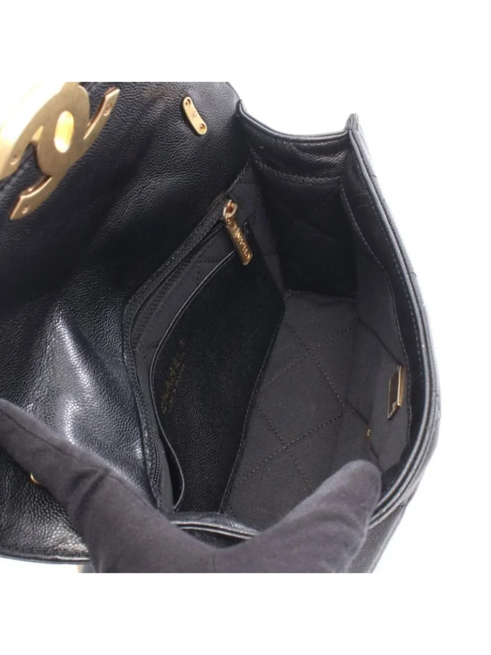 Chanel Shoulder Bag Quilted Black Caviar Leather Flap Chain
